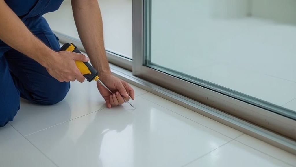 Technician repairing a sliding glass door track in a Florida home