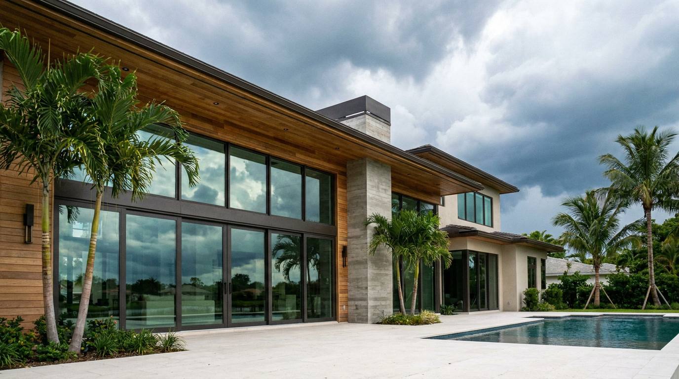 Impact-resistant hurricane sliding doors on a Broward County Florida home