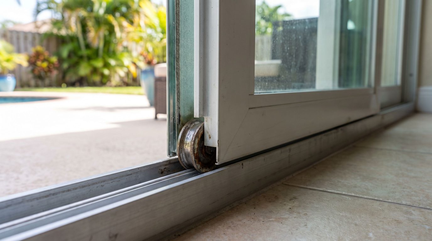Technician replacing sliding door rollers in Fort Lauderdale, FL Technician replacing sliding door rollers in Fort Lauderdale, FL
