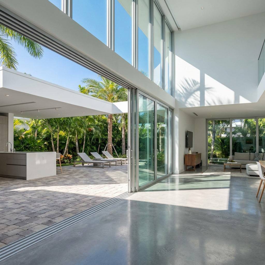 Completed sliding glass door installation in a modern Fort Lauderdale home Completed sliding glass door installation in a modern Fort Lauderdale home