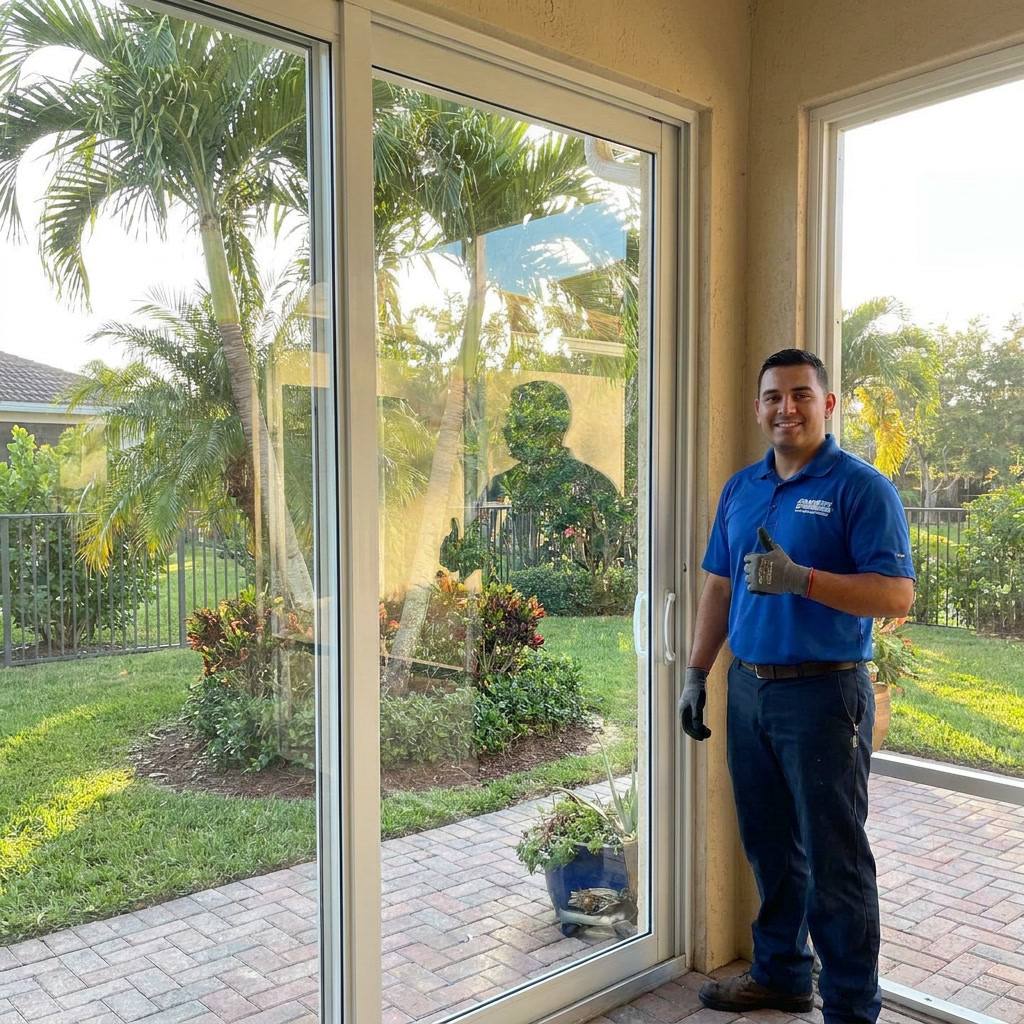 Glass replacement in sliding door at a Coral Springs Florida home Glass replacement in sliding door at a Coral Springs Florida home
