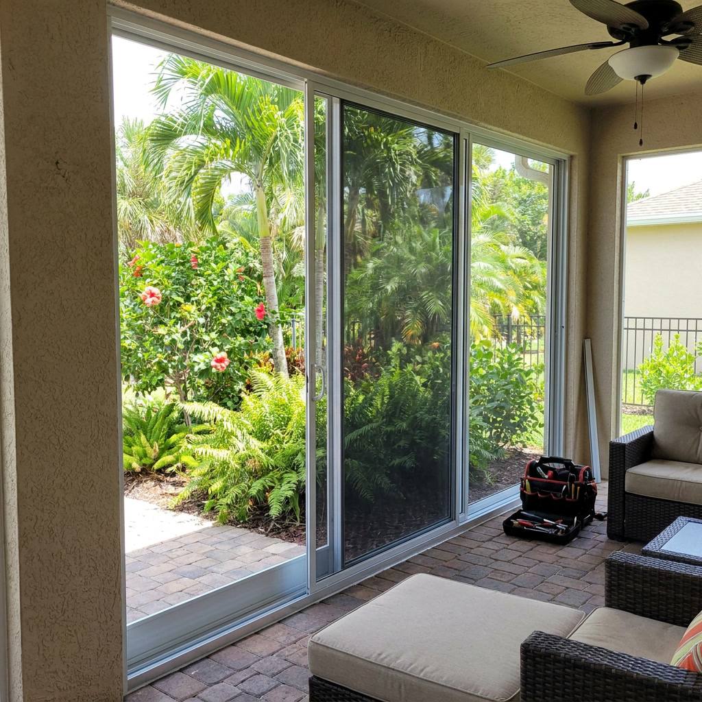 Screen door repair and re-screening at an Oakland Park FL home Screen door repair and re-screening at an Oakland Park FL home